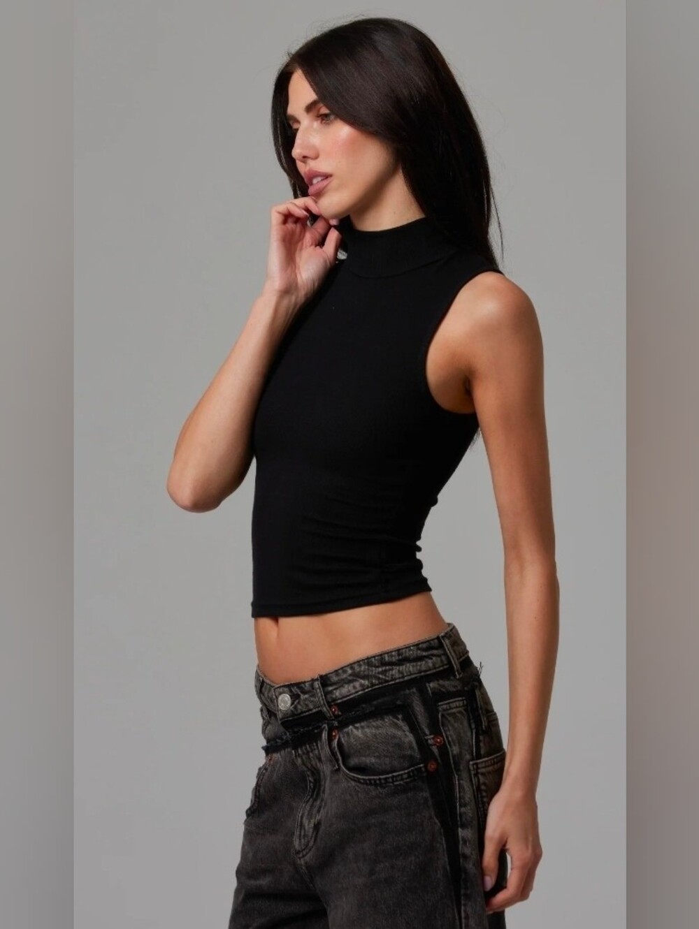 Talentless Women’s Mock Neck Rib Tank Pitch Black Size M